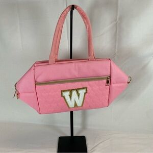Pink Insulated Quilted Tote | Varsity “W” Patch | Lunch Cooler or Travel Bag